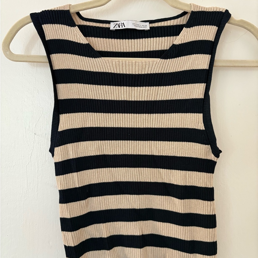 Zara Black and Tan Striped Women's Top
